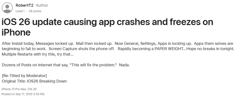 ios 26 system apps not working