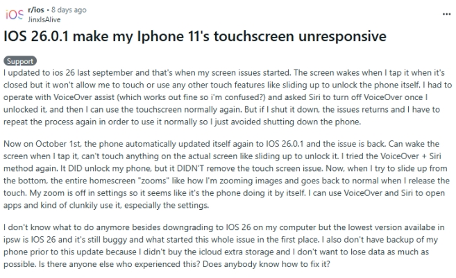 ios 26 unresponsive touchscreen