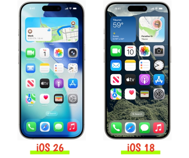 ios 26 vs iOS 18 design