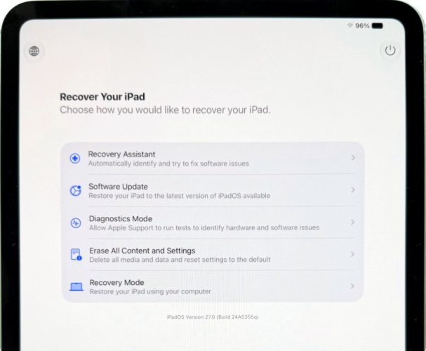 ipad recovery options ios 27