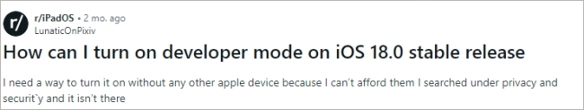 ios18 developer mode not showing