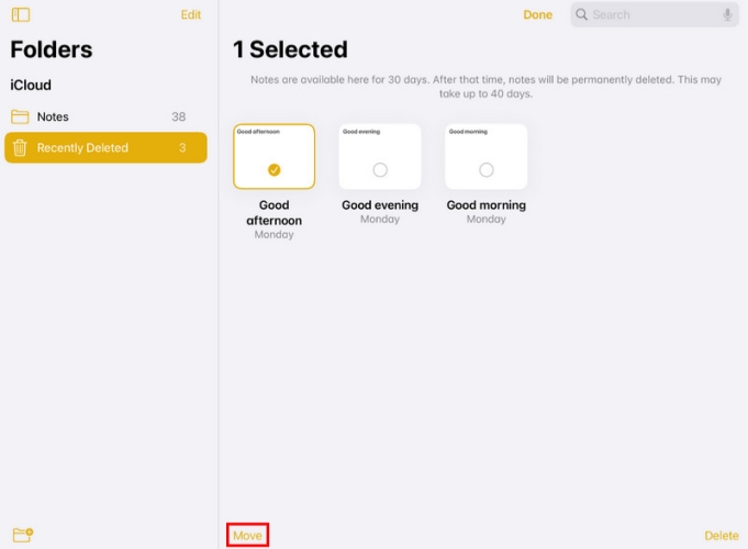 find deleted notes on ipad