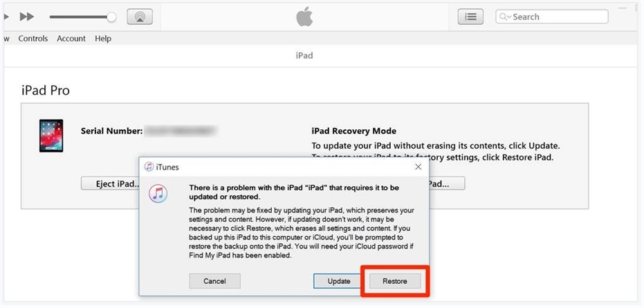 reset disabled ipad in itunes