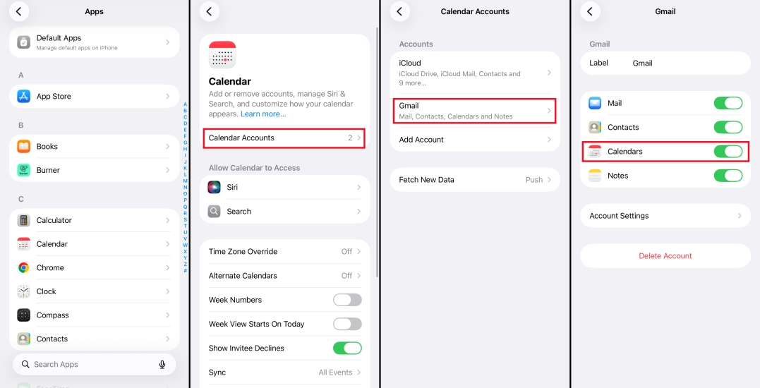 enable calendar for mail account
