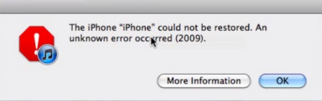 iphone could not restore error 2009 alert