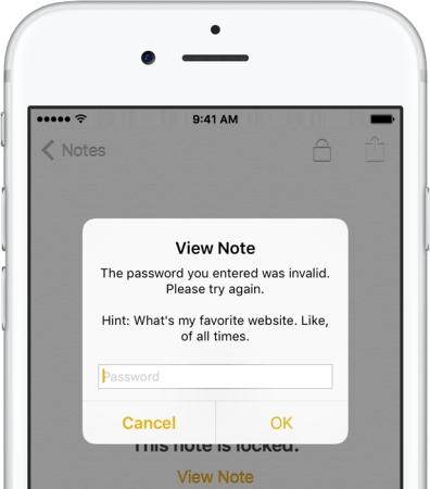 iphone notes password hint