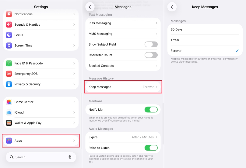 keep messages forever on iphone