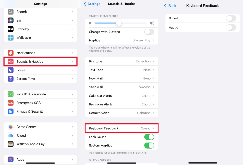disable keyboard feedback on iphone