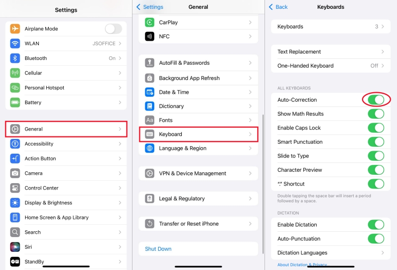 disable keyboard auto correction on iphone
