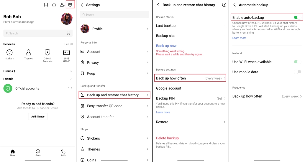 back up line chat automatically on android