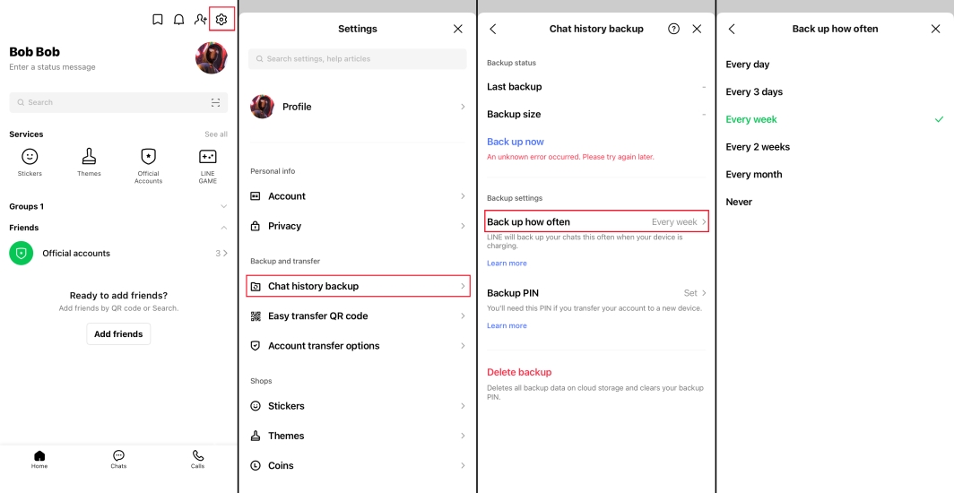 back up line chat automatically on iphone