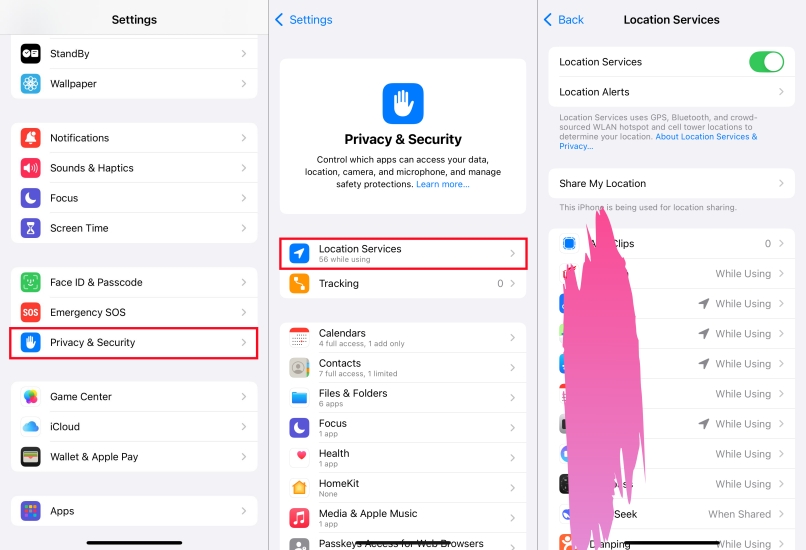 set location services for apps on iphone