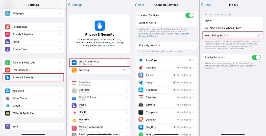 location services for find my on iphone