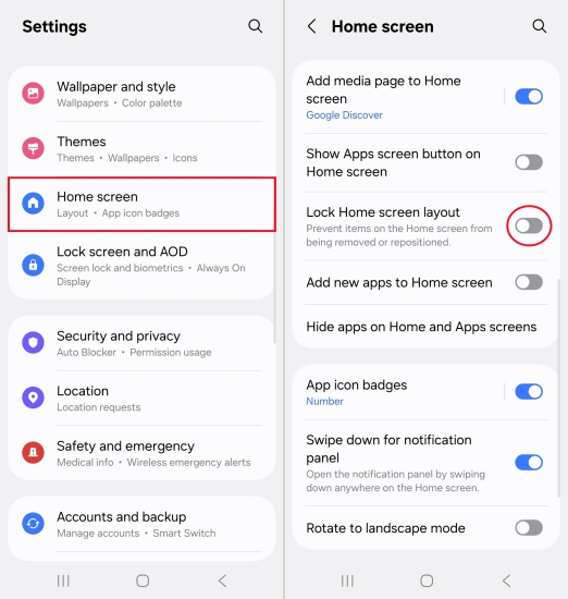 lock home screen layout on samsung