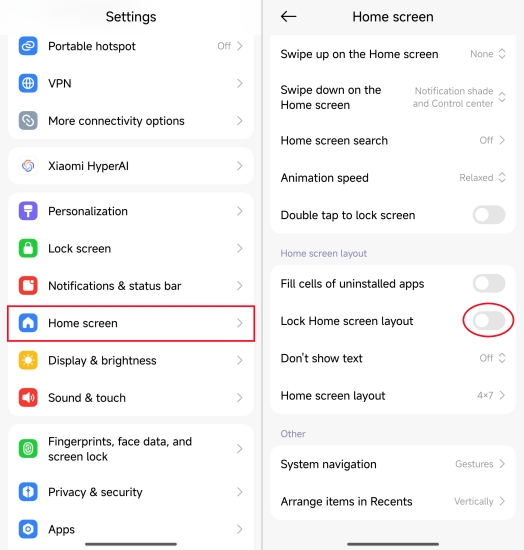 lock home screen layout on xiaomi