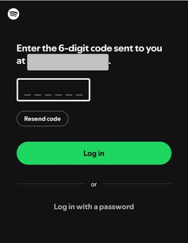 log in to spotify via email code