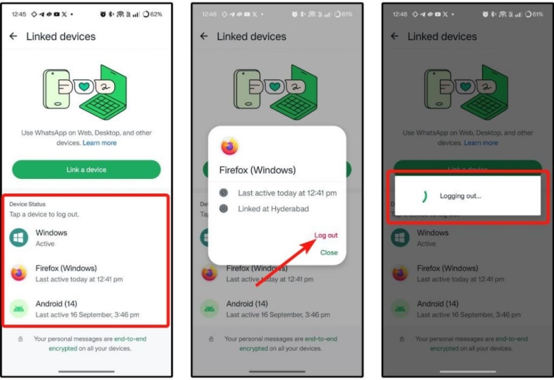 log out whatsapp linked device on android