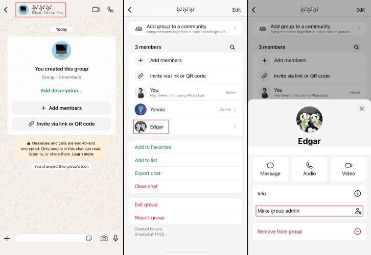set an admin for whatsapp group