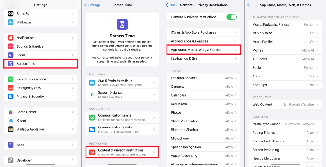 media content in screen time on iphone