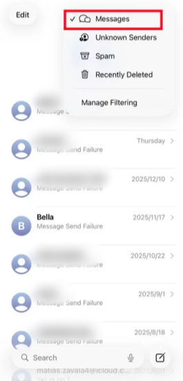 check messages folder in messages app