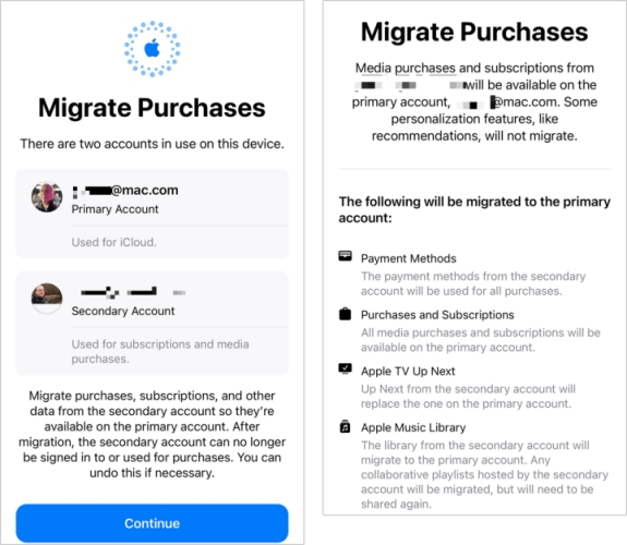 migrate purchases on iphone