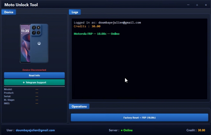 moto unlock tool read info