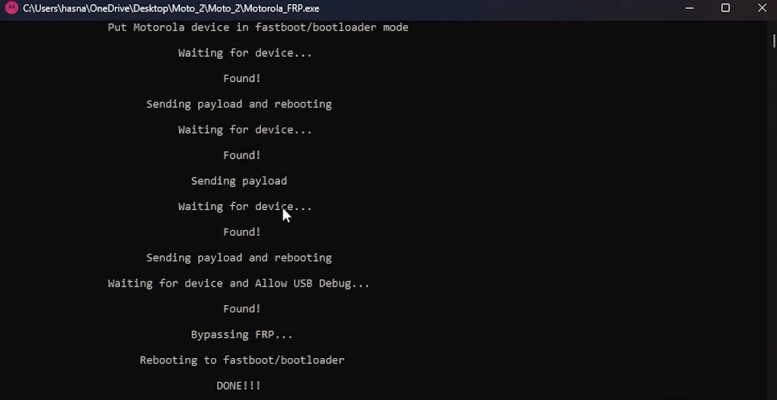 motorola frp bypass tool bypass process