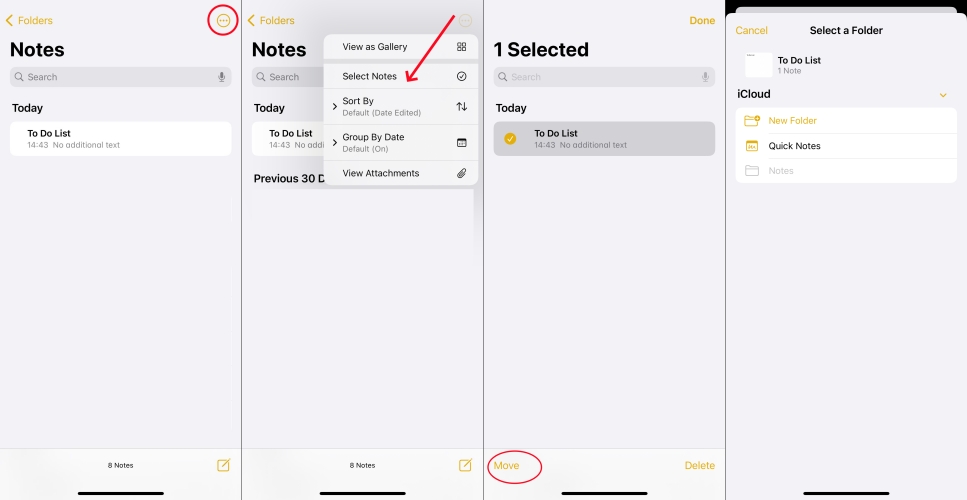 move notes to icloud folder