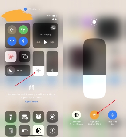 disable night shift in control center