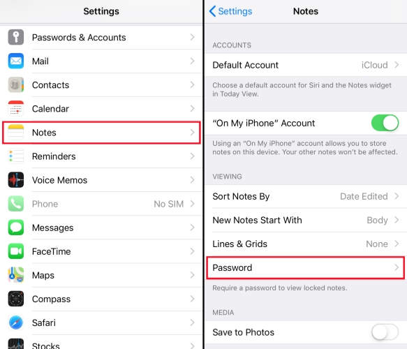 notes password iphone settings