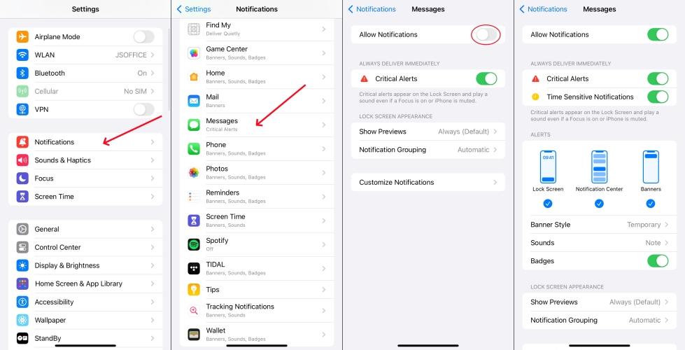 notifications for messages on iphone
