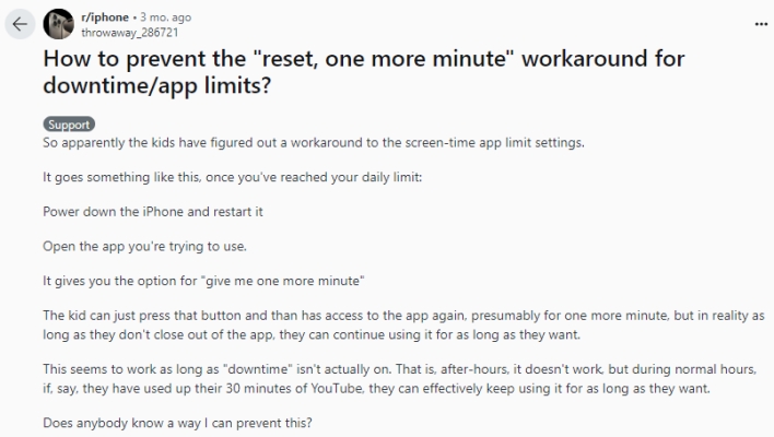one more minute screen time in reddit