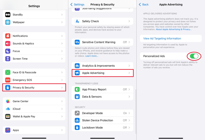 turn off personalized ads on iphone