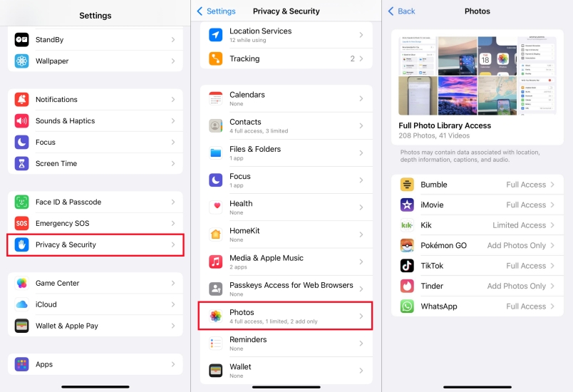 restrict full access to photos on iphone