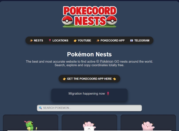 pokecoord pokemon go nest map