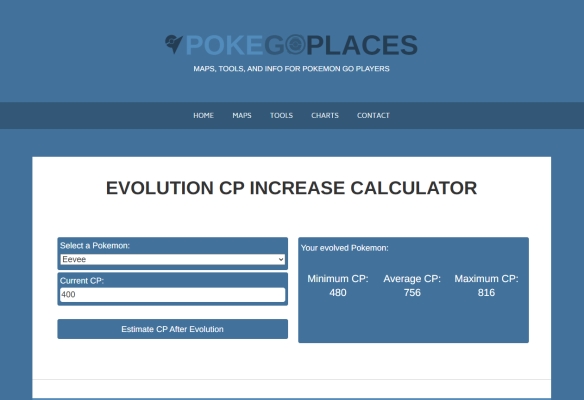 pokegoplaces evolution cp calculator