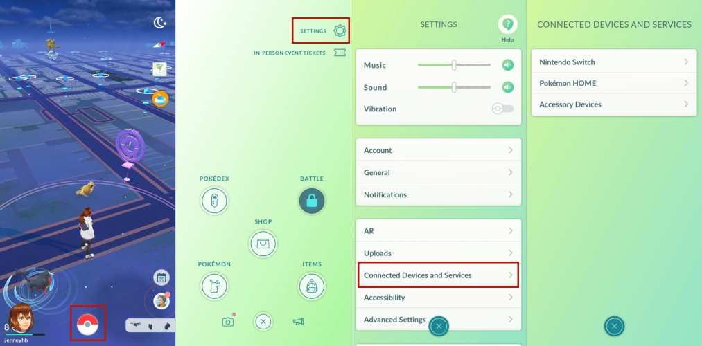 pokemon go connected device and service