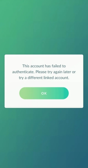 pokemon go failed to authenticate