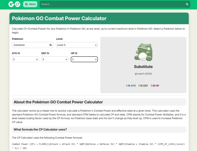 pokemon go hub cp calculator