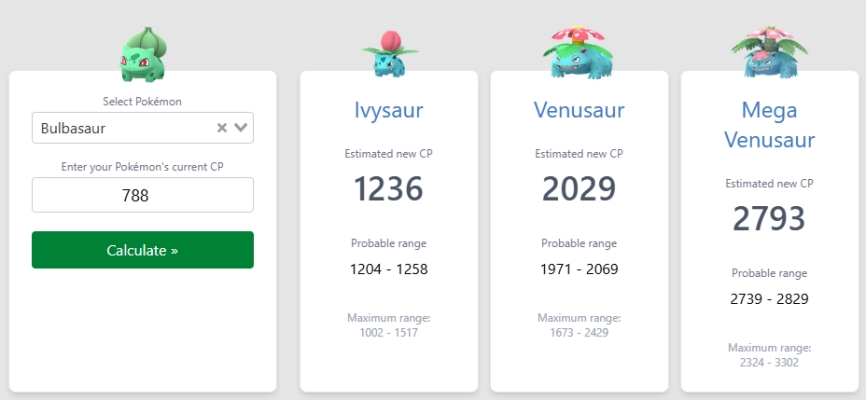 pokemon go info evolution cp calculator