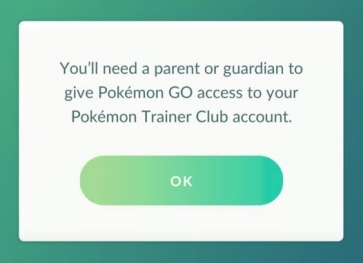 pokemon go login issue need parent give access