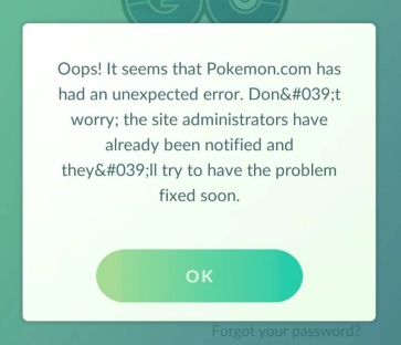 pokemon go login issue unexpected error