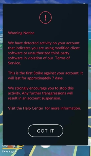 pokemon go shadow ban notice