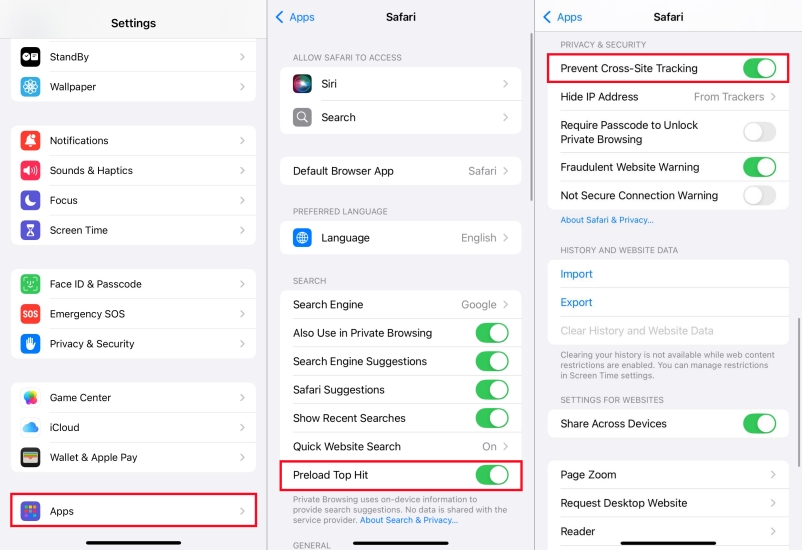 disble preload to hit in safari on iphone