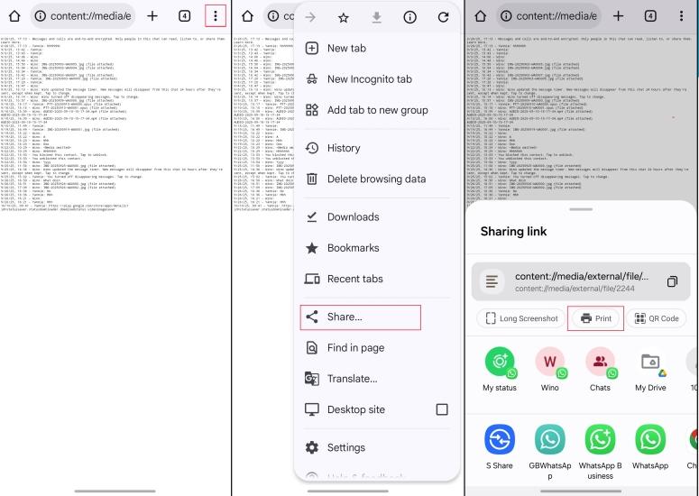 print whatsapp messages via google print