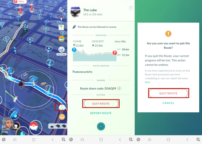 quit route pokemon go