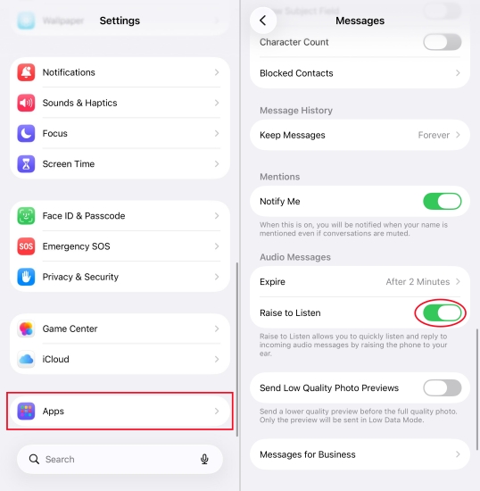 disable raise to listen on iphone