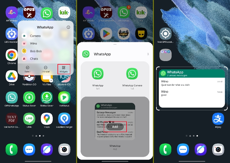 read whatsapp messages via whatsapp widget on android