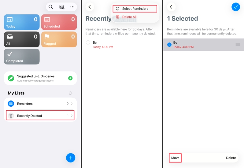 restore deleted iphone reminders from recently deleted