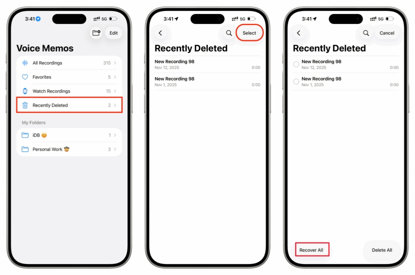 recover deleted iphone voice memos from recently deleted folder